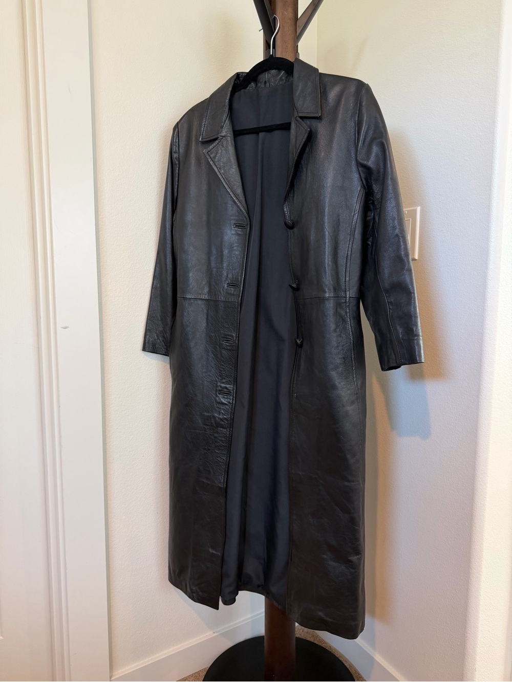 Vintage Black Leather Long Coat